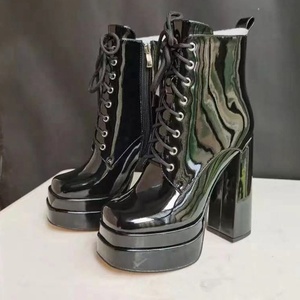 Nuevo estilo, material brillante de patente, punta cuadrada, <span class=keywords><strong>plataforma</strong></span> de doble capa, <span class=keywords><strong>botas</strong></span> de tacón alto, botines con <span class=keywords><strong>cordones</strong></span> para mujer - Product Image 6