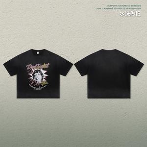 เสื้อยืดผู้ชายลายพิมพ์สุดเท่สไตล์วินเทจ เสื้อยืดผ้าฝ้าย พิมพ์ลายดิจิตอล 3 มิติ สีดำ ทรงโอเวอร์ไซส์ ล้างสีแบบแอซิดวอช เสื้อยืดพรีเมียม - Product Image 4