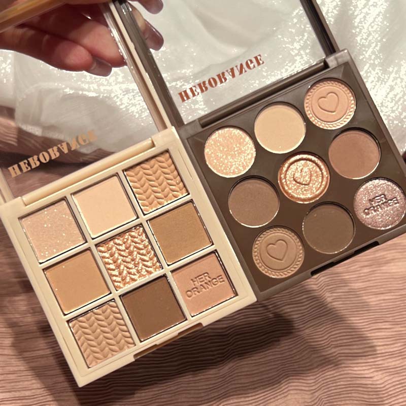 Herorange Кнопка вязать палитра теней 9 видов цветов водонепроницаемый матовый блеск кофе молочный чай тени для век против угревой сыпи на травяной основе средство, макияж для лица, бронзер