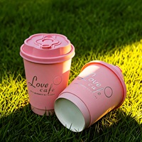 Gobelet à café jetable rose doré estampé, avec couvercle, épaissi pour boissons chaudes/froides, à emporter, personnalisable