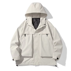 Giacca a Vento <span class=keywords><strong>Beige</strong></span> Personalizzata con Logo, Abbigliamento da Lavoro e Outdoor per <span class=keywords><strong>Uomo</strong></span>, OEM ODM, Multi Tasche, con Zip e Cappuccio - Product Image 1