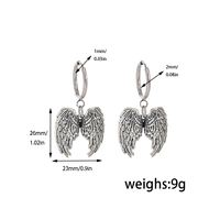 Boucles d'oreilles créoles en acier inoxydable, vintage, en alliage, avec breloques ailes d'ange et cœur gonflé, bijoux pendantes pour femme