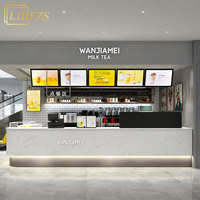 Décoration intérieure haut de gamme pour boulangerie, mobilier et aménagements pour salon de thé, comptoir de café en bois et marbre