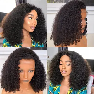 Perruque brésilienne naturelle crépue bouclée, cheveux humains vierges, afro, perruque frontale en dentelle HD transparente, pleine dentelle frontale