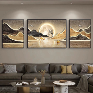 Arte Murale di Lusso per Soggiorno, Triptico di Montagne in 3 Pezzi con Significato Portafortuna, Paesaggio Premium per Sfondo Divano - Product Image 4
