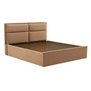 Modern Upholstered Solid Teak Wood <b>Bed</b> Frame <b>Queen</b> <b>Size</b> Faux Leather Soft <b>Bed</b> with Quilted Headboard and Footboard - Product Image 1