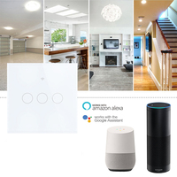 Saklar WiFi Alexa dan Google, sakelar cerdas lampu LED Panel kaca sentuh OEM pengiriman cepat