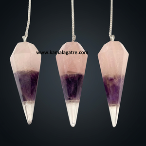 Diamond Shape Handmade Through-Carved Amethyst Pendulum with 7 <b>Chakra</b> Colors Inlayed for Feng Shui Home Decoration - Product Image 4