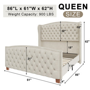 <span class=keywords><strong>Lit</strong></span> à cadre en bois massif Kainice, taille Queen, gris/noir, moderne, avec coussin double en mousse douce bouclée, cadre <span class=keywords><strong>de</strong></span> <span class=keywords><strong>lit</strong></span> incurvé avec rangement effet diamant froissé - Product Image 6