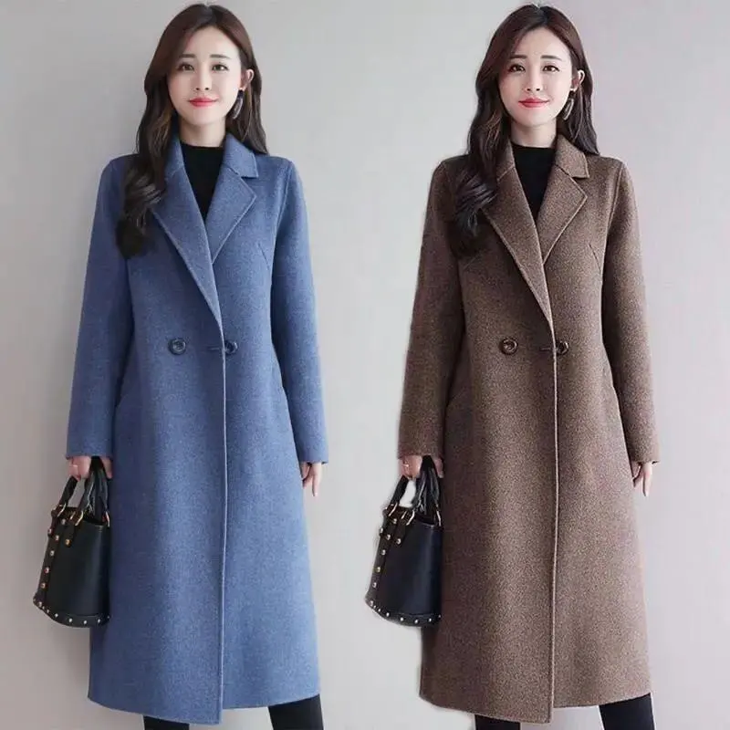 2024 wholesale winter women's fashion Jacket Medium Long Double Breasted long sleeve women's wool coat windbreaker jacket women