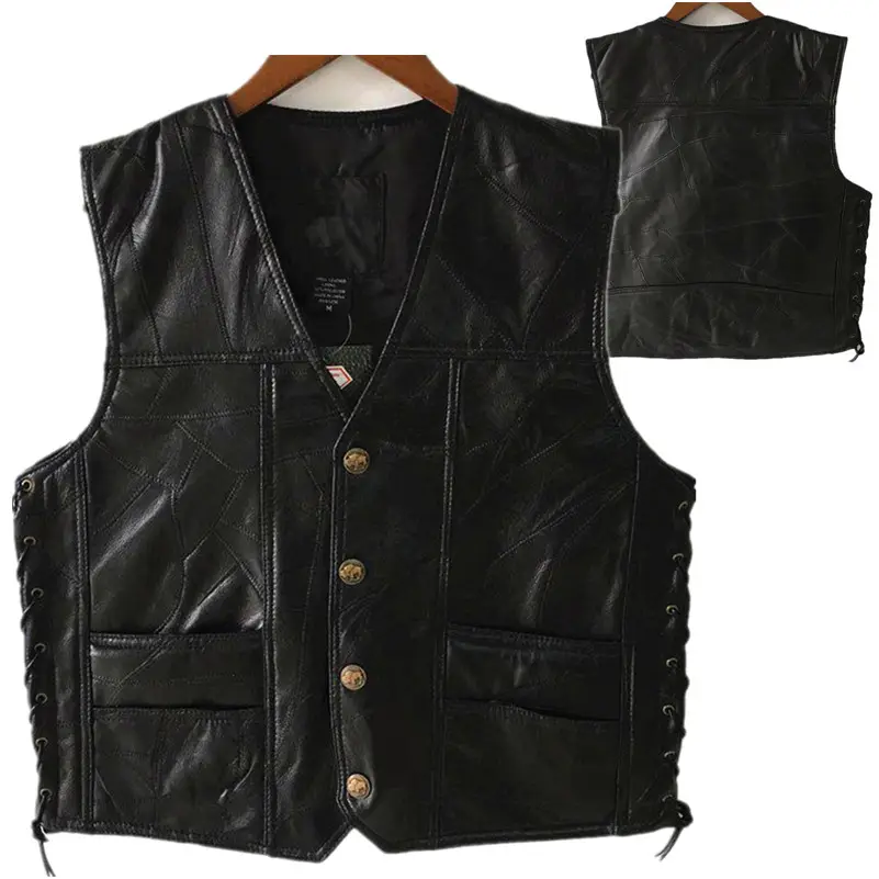 2019 Men Biker Retro Motorcycle Waistcoat Male Punk Solid Black Spring Sleeveless Motorcycle Leather Vest