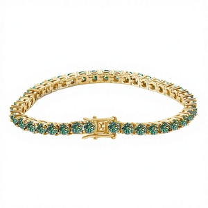 Adodo Fine Jewelry - Pulsera de Plata de Ley 925 con baño de Rodio, Cierre Invisible, Diseño con Moissanita Verde Oscuro VVS de 3 mm, Certificación GRA - Product Image 2