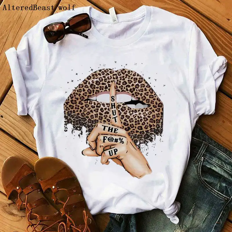 Stock T-Shirt Women'S T-Shirts 2022 Short Sleeve Boutique Lip Custom Tshirt Printing White Polyester Letter Graphic T Shirts