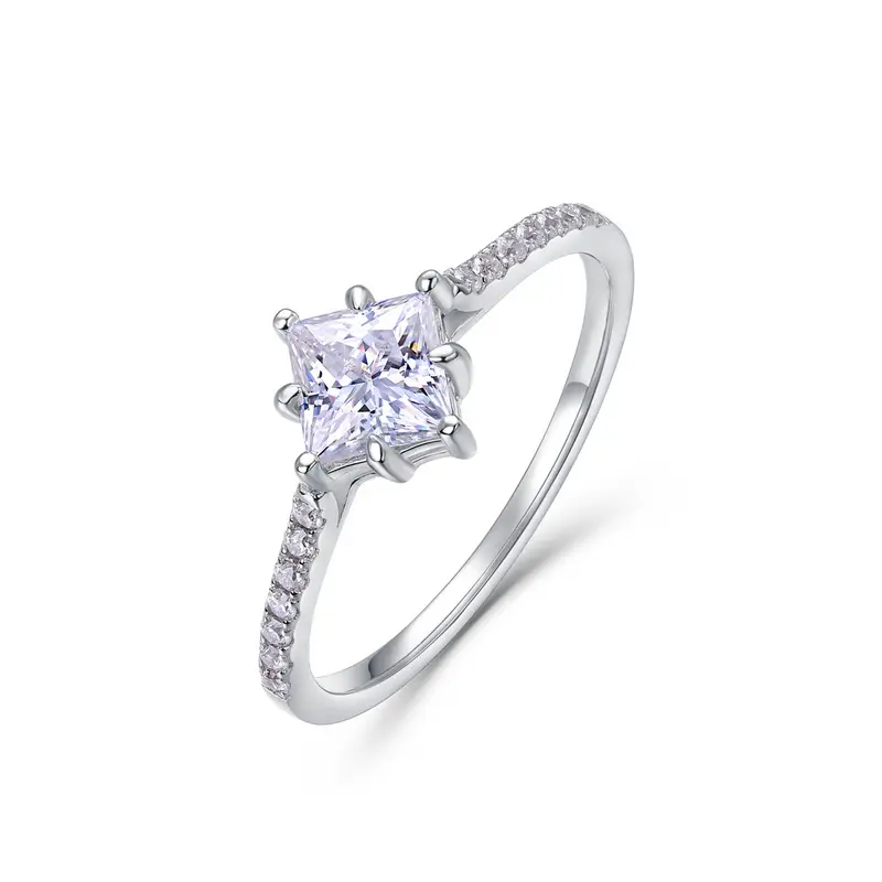 925 실버 스퀘어 컷 Moissanite 다이아몬드 실버 약혼 반지 우아한 플래티넘 도금 다이아몬드 약속 결혼 반지