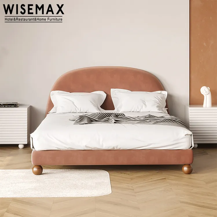 WISEMAX – meubles de chambre à coucher indiens, Rectangle, lit simple pour enfants, tissu en lin rouge, lit doux