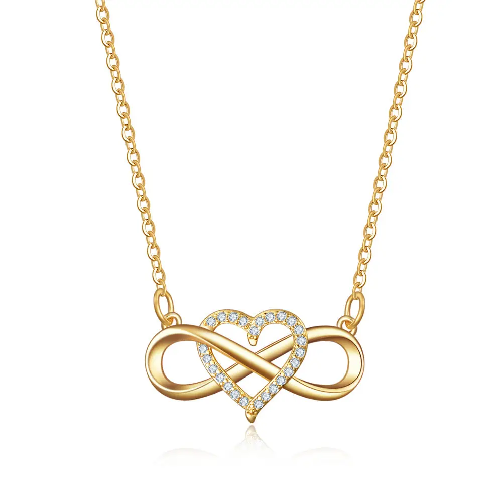 wholesale price natural diamond cubic zirconia heart infinity vintage pendant necklace 18k gold plated jewelry party for women