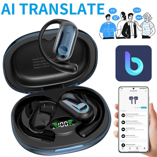 YYK-Q17 Royal Blue Electroplating Ear Hook Sports Earbuds AI Translation Earphones with Dual Mics for Call Noise Reduction