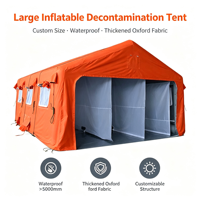 Grande tente de décontamination multi-couloirs avec couverture extérieure verte, tente d'urgence pour matières dangereuses à usage sur le terrain