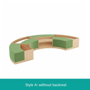 أريكة على شكل حرف S بوظيفة تخزين الكتب، طقم أريكة خشبي صلب لأثاث المكتبات العامة والمدارس، أثاث مكتبات قابل للتخصيص - Product Image 3