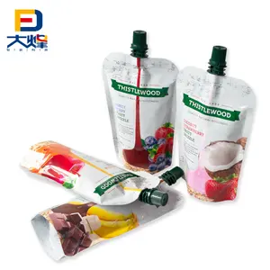 Pack sacchetto di plastica ecologico stampato personalizzato sacchetto con beccuccio per succo da 200g Stand Up sacchetto per ugelli Al Ny