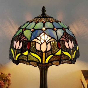 LongHuiJing Tiffany Mediterranean Style 12" Dome Flexible Stained Glass LED <b>Bedside</b> <b>Table</b> Lamp for Indoor Home Decoration - Product Image 4
