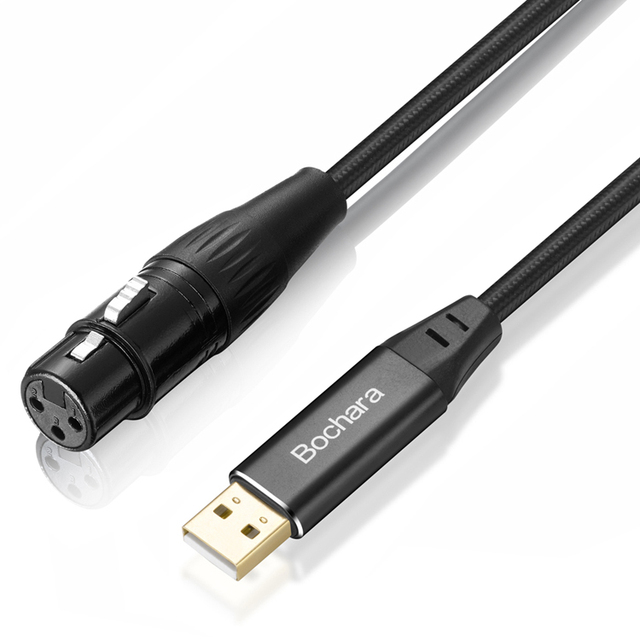 Bochara Braided USB to XLR Female Recording Cable Dual Shielded Studio Audio Cords Adapter for Microphone