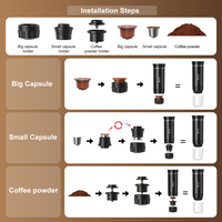 Machine à Café Espresso Portable Rechargeable Auto-Chauffante Rapide 3-en-1 pour l'Extérieur, Compatible Capsules NS et Poudre, Idéale pour le Camping et le Voyage