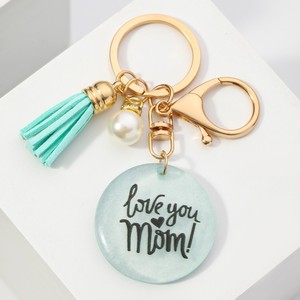 2026 New PK <b>Personalized</b> Silk Screen Printed Pearl Resin Round Brand Multi-color Tassel English Letter Waterproof <b>Keychain</b> - Product Image 3
