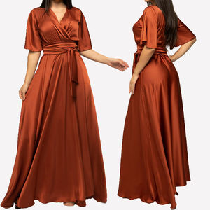 <span class=keywords><strong>Cuivre</strong></span> flutter manches col en v wrap cravate longues robes de <span class=keywords><strong>demoiselle</strong></span> <span class=keywords><strong>d</strong></span>'<span class=keywords><strong>honneur</strong></span> en satin pour les femmes élégantes mariage 2024 - Product Image 1