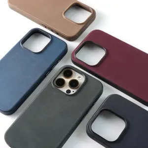 Wowcase Best Verkopende Originele Fijne Geweven Magnetische Echt Lederen Telefoonhoes Voor Iphone 15 Pro Max Luxe Telefoonhoes Waterdicht