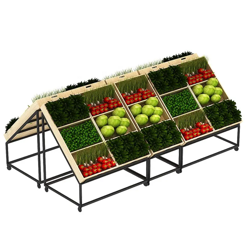 Doppel seiten lebensmittel gemüse obst display rack holz supermarkt regale design