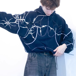 Sudadera con Capucha Vintage Gótica con Estampado Gráfico Otoñal, Diseño Retro de Estrellas, Estilo Urbano, Estética Punk Harajuku, Sudadera Extra Grande Unisex <span class=keywords><strong>Cyber</strong></span> - Product Image 2