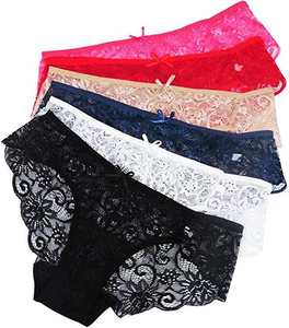 Culottes mi-hautes en dentelle pour femme, taille tricotée, sous-vêtements élégants sans couture, noir, blanc, rouge, en nylon et élasthanne beige - Product Image 1