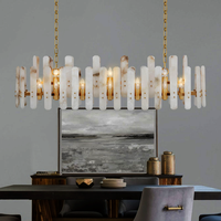 Lámpara de Techo Colgante Rectangular Moderna de Lujo en Cobre Dorado, Altura Ajustable, Base para Bombilla E14 LED, para Decoración de Sala de Estar