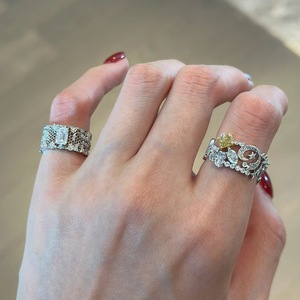Bague en argent pur S925 avec diamant de haute qualité, style vintage, personnalité féminine, incrustation de diamants, sertissage unique et élégant - Product Image 2