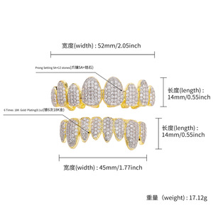 ฮิปฮอป โกลด์กริลล์ซ ประดับเพชรเซอร์โคเนียแปดฟัน งานฝังละเอียด ตกแต่งฟัน สำหรับทุกเพศ ใส่ได้ทุกวัน สีทูโทน ทองคำขาวและทองคำ - Product Image 4