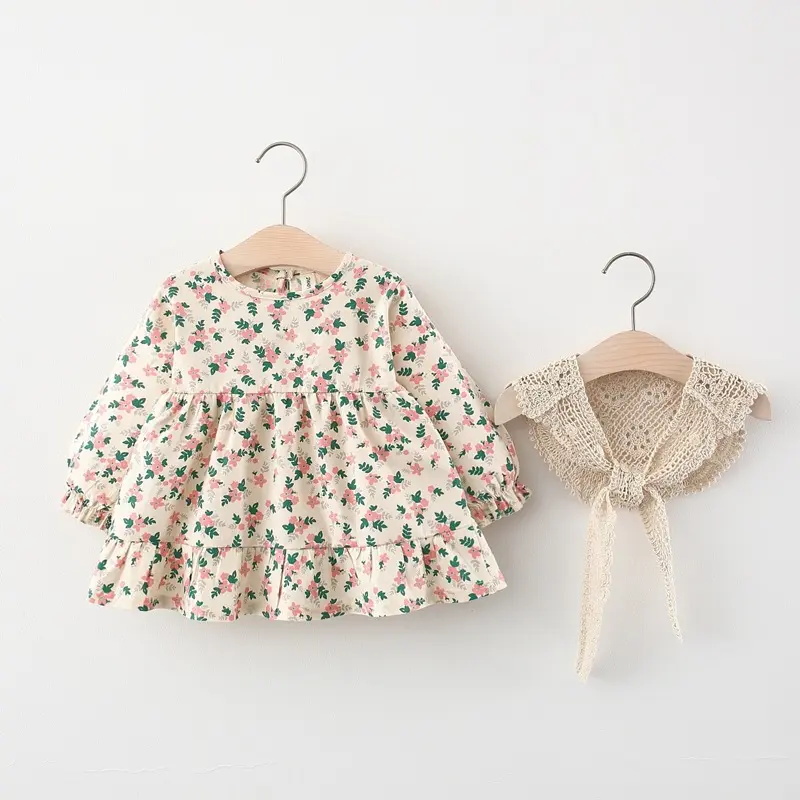 Q21017 Korean Children Flower Girls' Dresses Toddler Girls Floral Cute Shawl Twirl Dress