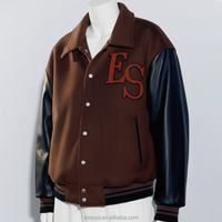 Veste de baseball à revers de style ample avec logo et motif personnalisés ES, style vintage, en cuir et coton, veste pour homme avec broderie