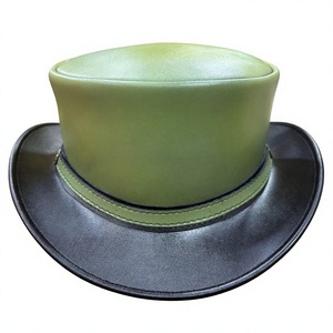Sombrero Vaquero Personalizado Ecológico de Dos Tonos Verde y Negro, Hecho a Mano, de Cuero Genuino, Ala Ancha, para Adultos, para Fiestas de Disfraces - Product Image 1