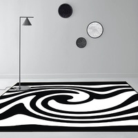 Tapis d'appoint en peluche abstrait de luxe léger, épaisseur 10 mm, antidérapant, moderne, fabriqué à la machine, noir et blanc, pour salon et chambre à coucher