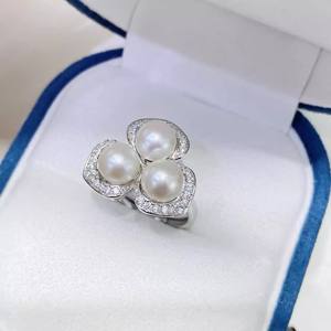 WENCHI 11711 10673DIY Soporte de Anillo de Plata S925 para Perlas, Soporte de Joyería de Plata de Moda para Perlas de 6-7mm, Baño de Rodio - Product Image 4