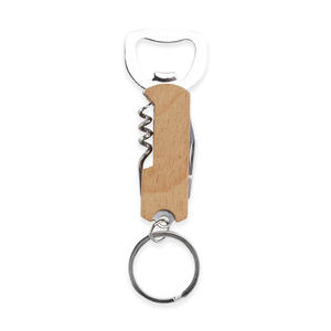 Ouvre-bouteille portable multifonctionnel 3 en 1, en acier inoxydable, avec poignée en bois, porte-clés pour ouvre-bouteilles à vin et à bière, 8,5x5,3 cm - Product Image 1