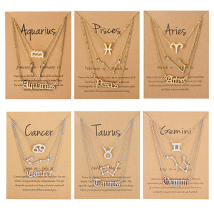 3 pz/set gioielli con carta dei desideri delicate Aries Gemini Leo Scorpio Virgo 12 segni zodiacali girocollo collane a strati da donna - Product Image 3