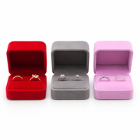 Boîte à bijoux double anneau en velours HongFa en gros, emballage cadeau personnalisé avec logo pour mariage, fiançailles, demande en mariage