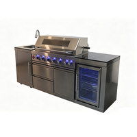 Cuisine extérieure moderne et durable en acier inoxydable SUS304, barbecue à gaz 6 brûleurs avec évier, robinet, réfrigérateur, comptoir en granit longue durée et armoire