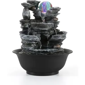 Fontaine d'eau de bureau LED avec cascade apaisante - Lumières changeantes de couleur Fontaine en résine pour la décoration moderne de la maison et cadeau <span class=keywords><strong>zen</strong></span> - Product Image 1