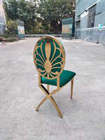 Chaise d'hôtel moderne en acier inoxydable 201 de 1,0 mm d'épaisseur, finition électrolytique or rose/or/argent, dossier croisé, coussin fixe