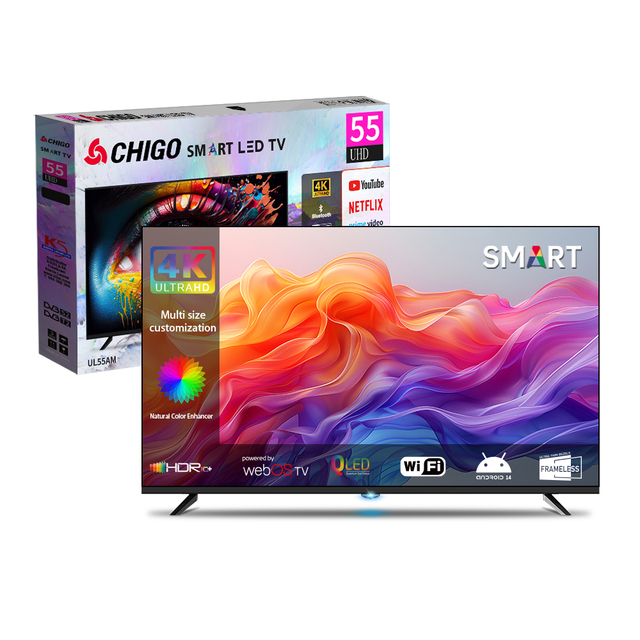 China Chigo Frameless 4K LED LCD Smart TV 32/55/65/70 Inch 120Hz Android TV