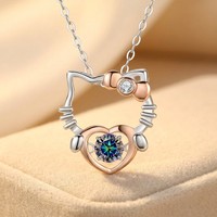 Collier en argent sterling 925, motif chat mignon, avec moissanite et breloque cristal personnalisée, bijoux pour femme