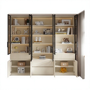 XHA Eco-Friendly <b>Solid</b> <b>Wood</b> Home Office <b>Bookcase</b> with Glass Doors Modern Minimalist Design Floor Mount Black Walnut Finish - Product Image 2